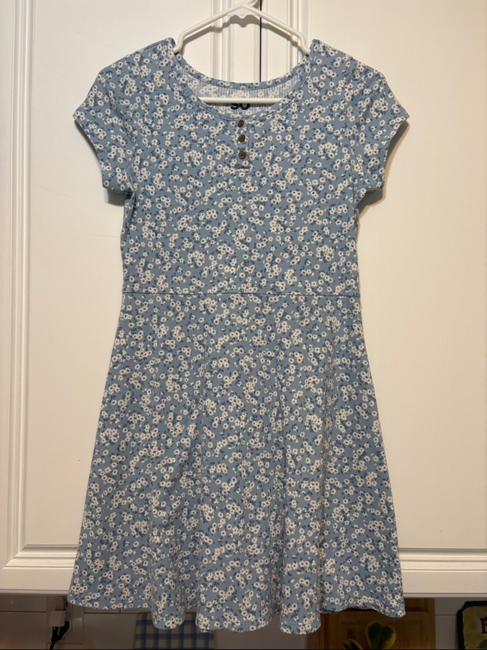 Girls' Light Blue Floral Casual Fit-and-Flare Dress